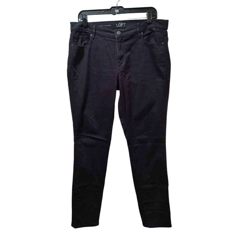 Ann Taylor LOFT Modern Skinny Jeans 12 Black Denim Stretch 35x30